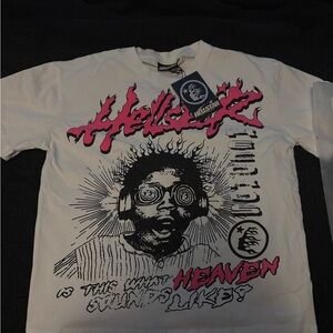 Hellstar White Graphic Tee with Pink & Black Print